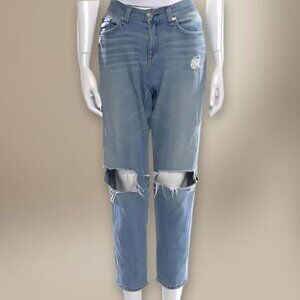 Rag & Bone Straight Leg Jeans Low Rise Cropped Distressed Blue Light Wash W 26